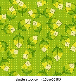 A seamless pattern of jagged leaves arranged against a background of rows of small five-pointed stars.