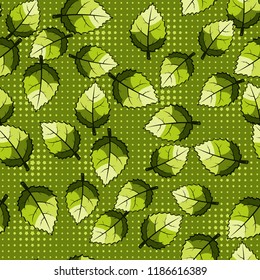 A seamless pattern of jagged leaves arranged against a background of rows of small five-pointed stars.