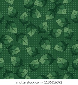 A seamless pattern of jagged leaves arranged against a background of rows of small five-pointed stars.