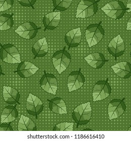 A seamless pattern of jagged leaves arranged against a background of rows of small five-pointed stars.