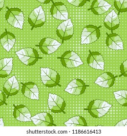 A seamless pattern of jagged leaves arranged against a background of rows of small five-pointed stars.