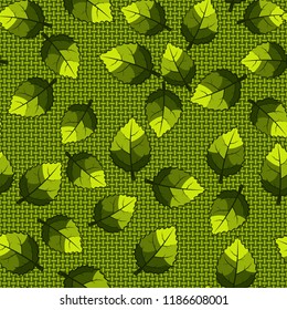 A seamless pattern of jagged leaves located on the background of small mutually perpendicular ovals.