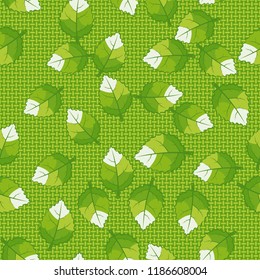 A seamless pattern of jagged leaves located on the background of small mutually perpendicular ovals.