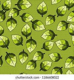 A seamless pattern of jagged leaves located on the background of small mutually perpendicular ovals.