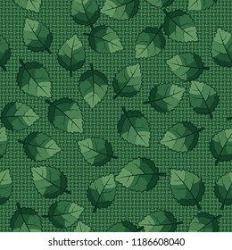 A seamless pattern of jagged leaves located on the background of small mutually perpendicular ovals.