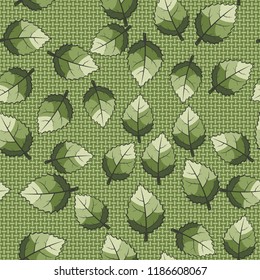 A seamless pattern of jagged leaves located on the background of small mutually perpendicular ovals.