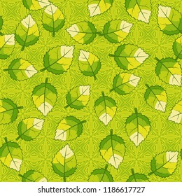 Seamless pattern of jagged leaves located on the background of openwork squares.