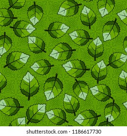 Seamless pattern of jagged leaves located on the background of openwork squares.