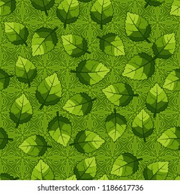 Seamless pattern of jagged leaves located on the background of openwork squares.