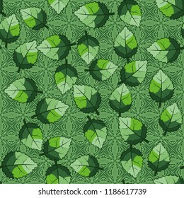 Seamless pattern of jagged leaves located on the background of openwork squares.