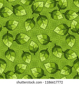 Seamless pattern of jagged leaves located on the background of openwork squares.