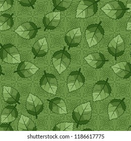Seamless pattern of jagged leaves located on the background of openwork squares.