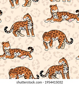 Seamless pattern with jaguar and animal print