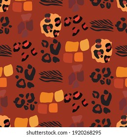 Seamless pattern. Jaguar, leopard, zebra, giraffe, tiger and cheetah print. Abstract background. Textile design. Vector fashion illustration.