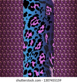 Seamless pattern with jaguar spots and snake skin.