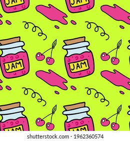 Seamless pattern with jam. Vector image of berries and sweets.