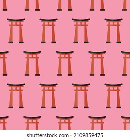 seamless pattern Japan Asia 
torii gate door on pink background vector wallpaper textile giftwrap
