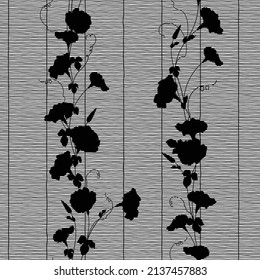 Seamless pattern of Japanese bamboo blinds and plants,