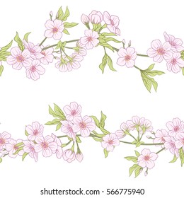 Seamless pattern with Japanese blossom sakura. Vector stock illustration.