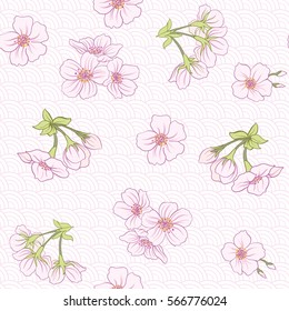 Seamless pattern with Japanese blossom sakura. Vector stock illustration.