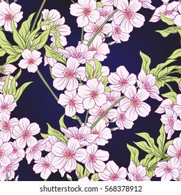 Seamless pattern with Japanese blossom sakura. Vector stock illustration.