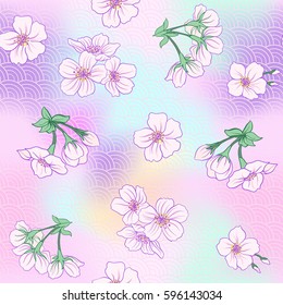 Seamless pattern with Japanese blossom sakura. Vector stock illustration.