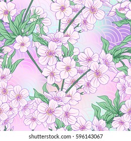 Seamless pattern with Japanese blossom sakura. Vector stock illustration.