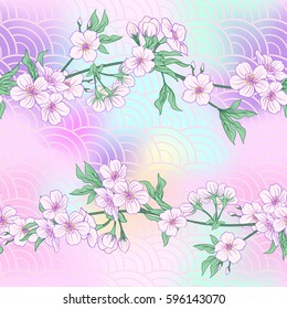 Seamless pattern with Japanese blossom sakura. Vector stock illustration.