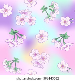 Seamless pattern with Japanese blossom sakura. Vector stock illustration.