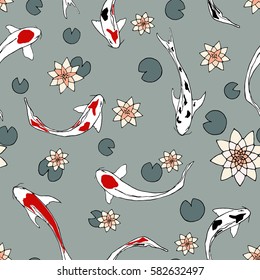 seamless pattern the Japanese carp koi