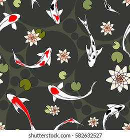 seamless pattern the Japanese carps koi