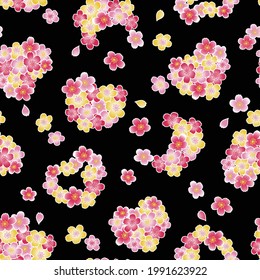 Seamless pattern of Japanese cherry blossom bouquet,