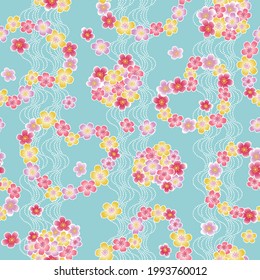 Seamless pattern of Japanese cherry blossom bouquet,