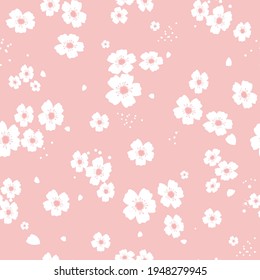 Seamless pattern with Japanese cherry blossoms. Delicate floral spring, summer ornament. Vector graphics.