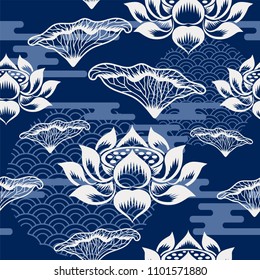 Seamless pattern with  Japanese, chinese and asian elements.