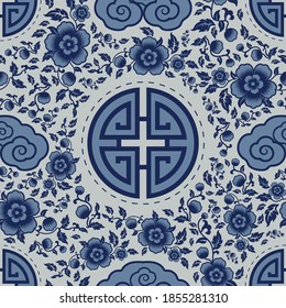 Seamless pattern with Japanese, chinese and asian elements.
