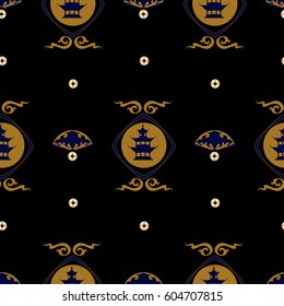 Seamless pattern in the Japanese or Chinese style with a pagoda.
