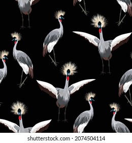 Seamless pattern with japanese cranes. Japanese red-headed cranes. Delicate and elegant seamless pattern. Square repeating design for fabric and wallpaper.
