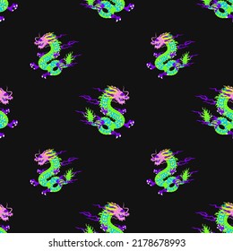 Seamless pattern with Japanese dragons. Flat vector illustration.