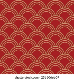Seamless pattern of japanese fan ornaments on red background, suitable for packaging, wallpaper and decoration