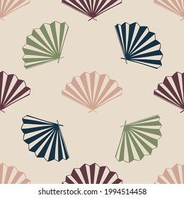 Seamless pattern with Japanese fans. Vector simple pattern with paper fans. Pastel background.