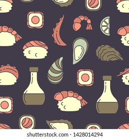 Seamless pattern with Japanese food elements. Flat style vector illustration. Suitable for wallpaper, wrapping or textile