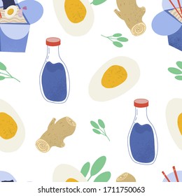 Seamless pattern japanese food.  Good for textile, apparel, wrapping etc. Vector background
