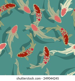 Seamless pattern with Japanese koi fish.