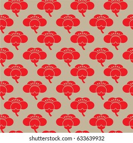 Seamless pattern. Japanese ornament. Red flowers on a grey background.