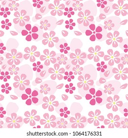 Seamless pattern of Japanese style blossoms. Cute pink flowers repeat vectors on a white background.