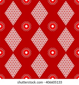 Seamless pattern in the Japanese style with diamonds and flowers