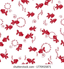 Seamless pattern of a Japanese style goldfish,