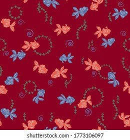 Seamless pattern of a Japanese style goldfish,