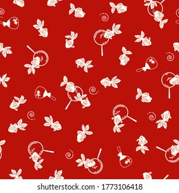 Seamless pattern of a Japanese style goldfish,